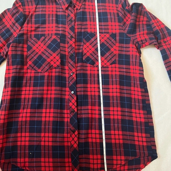 Coconut Woman L Plaid Button Down Shirt Red Navy Blue Checked - Picture 9 of 12